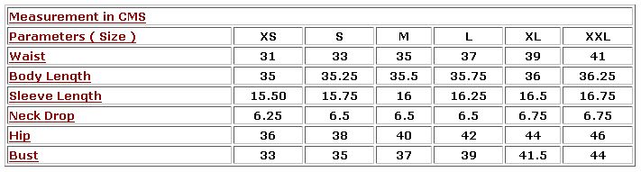 Aurelia Kurti Size Chart