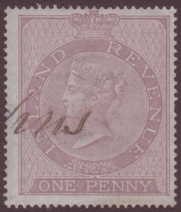 GB QV 1d Reddish Lilac SGF9 Inland Revenue Fiscal One Penny Used