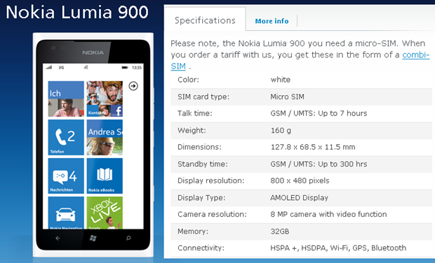 Nokia Lumia 900 White phiên bản 32GB của nhà mạng O2 Đức